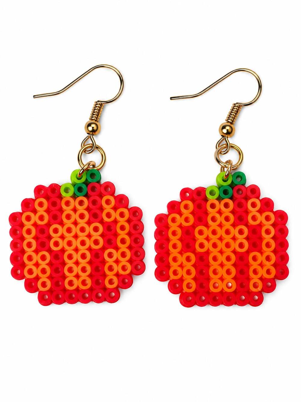 Handmade Pumpkin Perler Fuse Bead Dangle Earrings